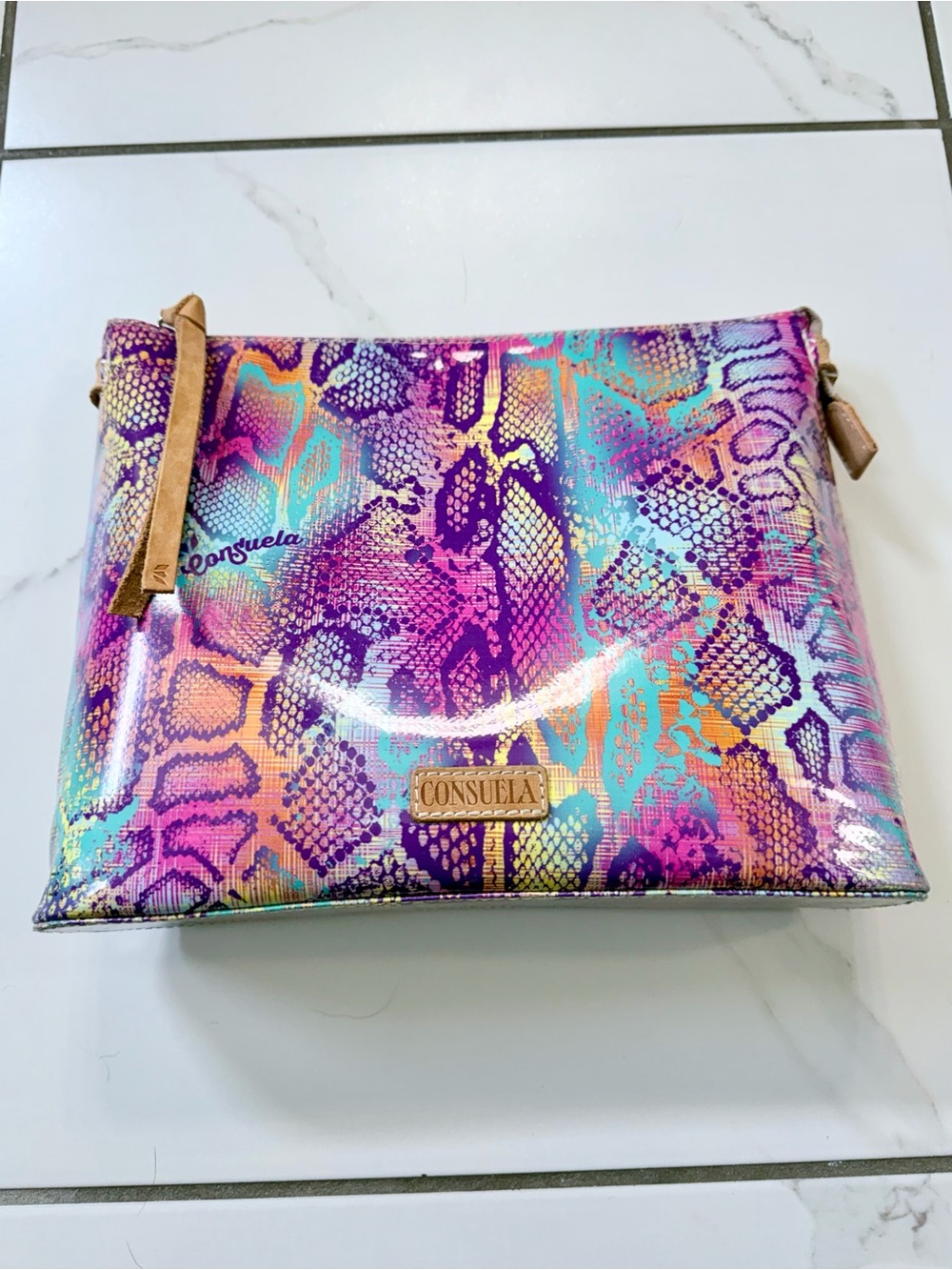 Consuela Multicolor Snake-Print Zip Pouch - Vibrant Purple & Teal Crossbody